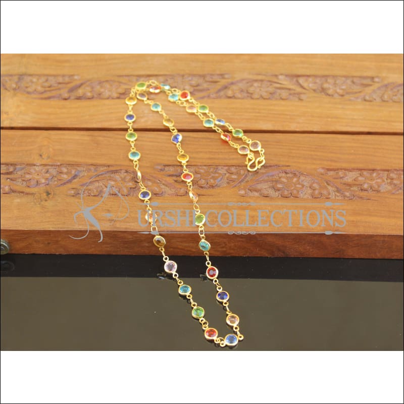 Designer Gold Plated Multi Color Stone Chain M2712