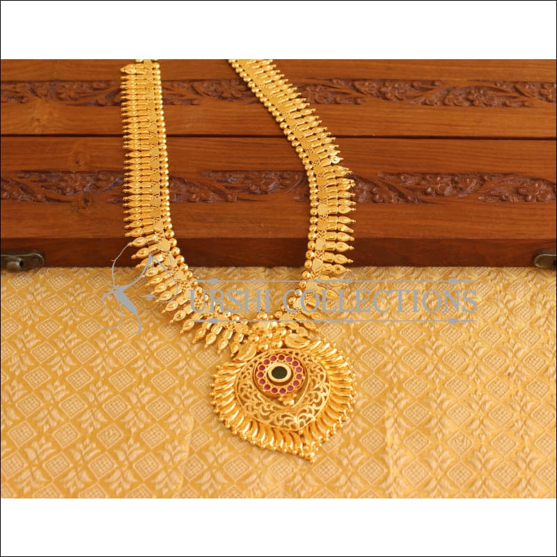 Designer Gold Plated Palakka long Necklace M2075 - Set