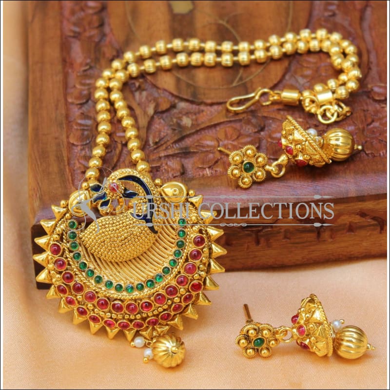 Designer Gold Plated Peacock Pendant Set UC-NEW2699 - Ruby&Green - Pendant Set