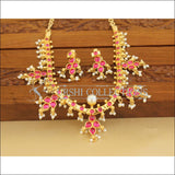Designer Gold Plated Real Kempu Necklace Set M1166 - Red - Necklace Set