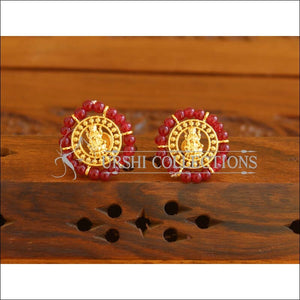 Designer Gold Plated Red Pearl Temple Earrings M1994 - Earrings