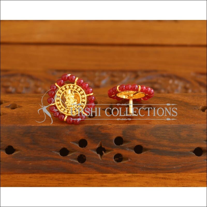 Designer Gold Plated Red Pearl Temple Earrings M1994 - Earrings