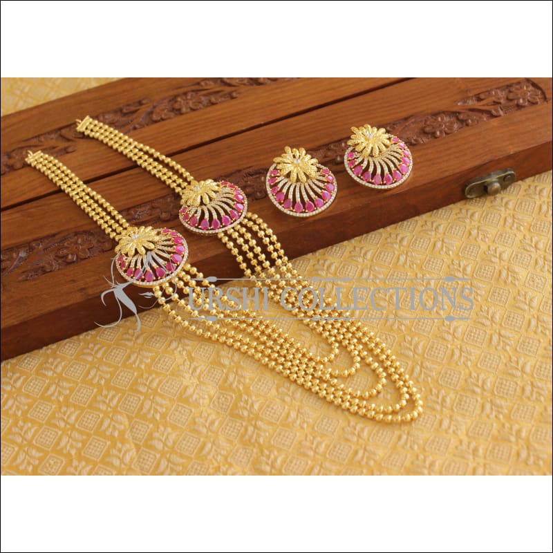 Designer Gold Plated Ruby Layer Necklace Set M1985 - Necklace Set