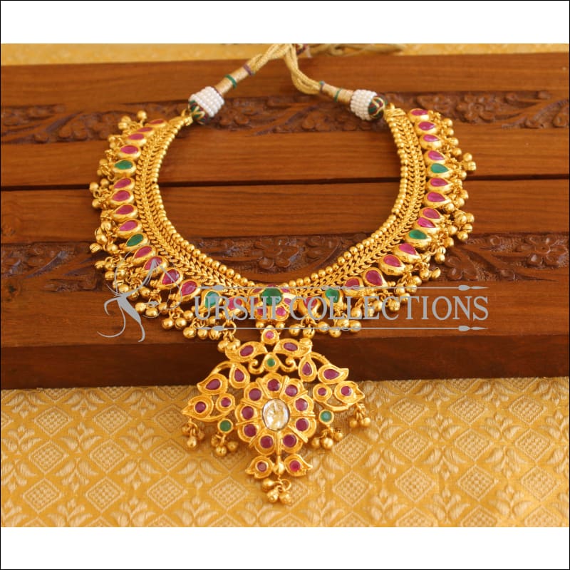 Designer Gold Plated Ruby Necklace M2028 - Necklace Set