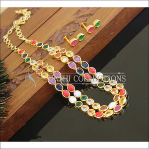 Designer gold plated stone Layer Navarathna necklace M1032 - Necklace Set