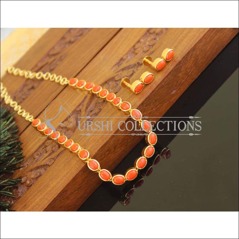 Designer gold plated stone necklace M1029 - Necklace Set