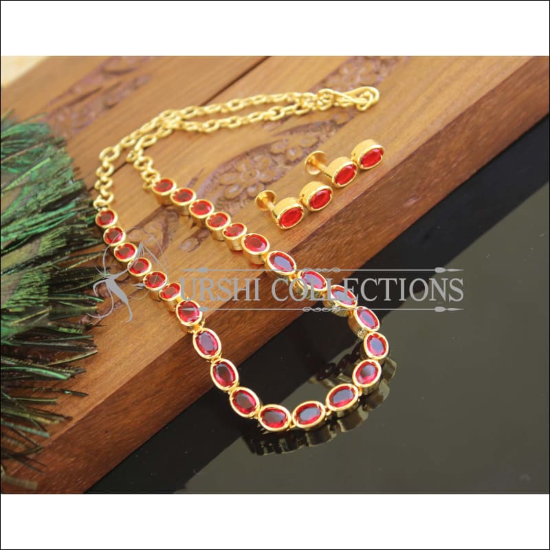 Designer gold plated stone necklace M1031 - Necklace Set