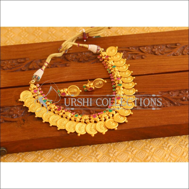 Designer Gold Plated Temple Coin Necklace Set M1982 - Necklace Set