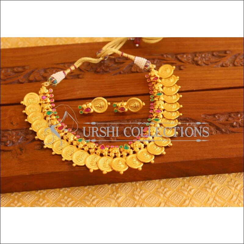 Designer Gold Plated Temple Coin Necklace Set M1982 - Necklace Set