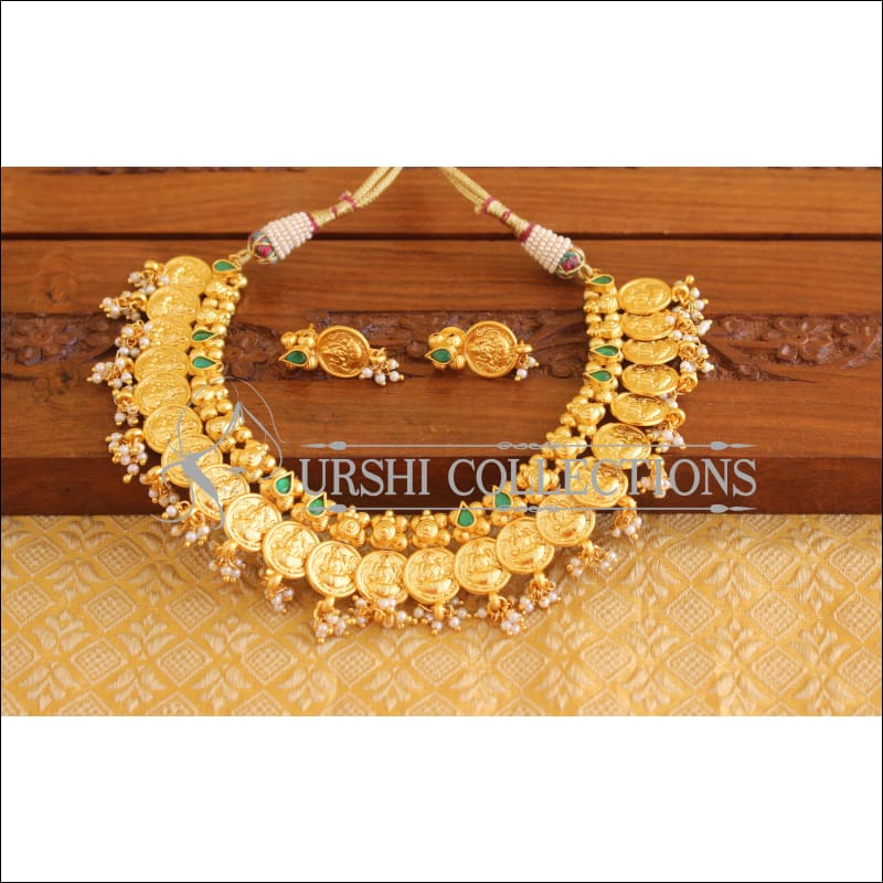 Designer Gold Plated Temple Coin Necklace Set M2047 - Necklace Set