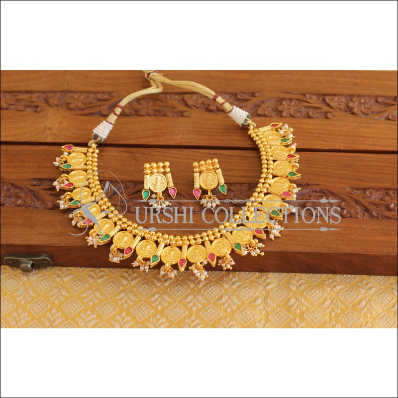 Designer Gold Plated Temple Coin Necklace Set M2051 - Necklace Set