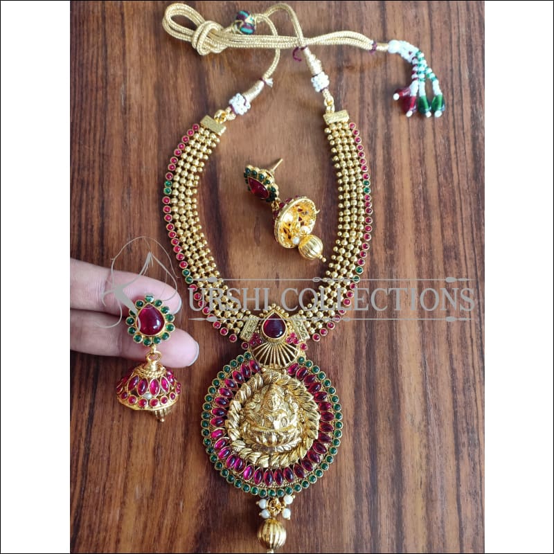 DESIGNER GOLD PLATED TEMPLE NECKLACE SET UTV1021 - MULTY - Necklace Set