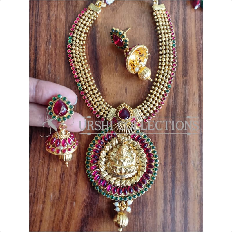 DESIGNER GOLD PLATED TEMPLE NECKLACE SET UTV1021 - Necklace Set