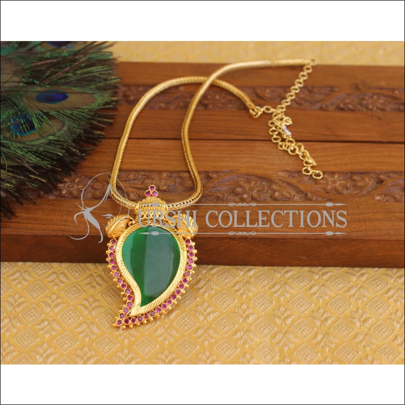 Designer Green and Red Palakka 2 In 1 Mango Necklace U-14 - Necklace Set