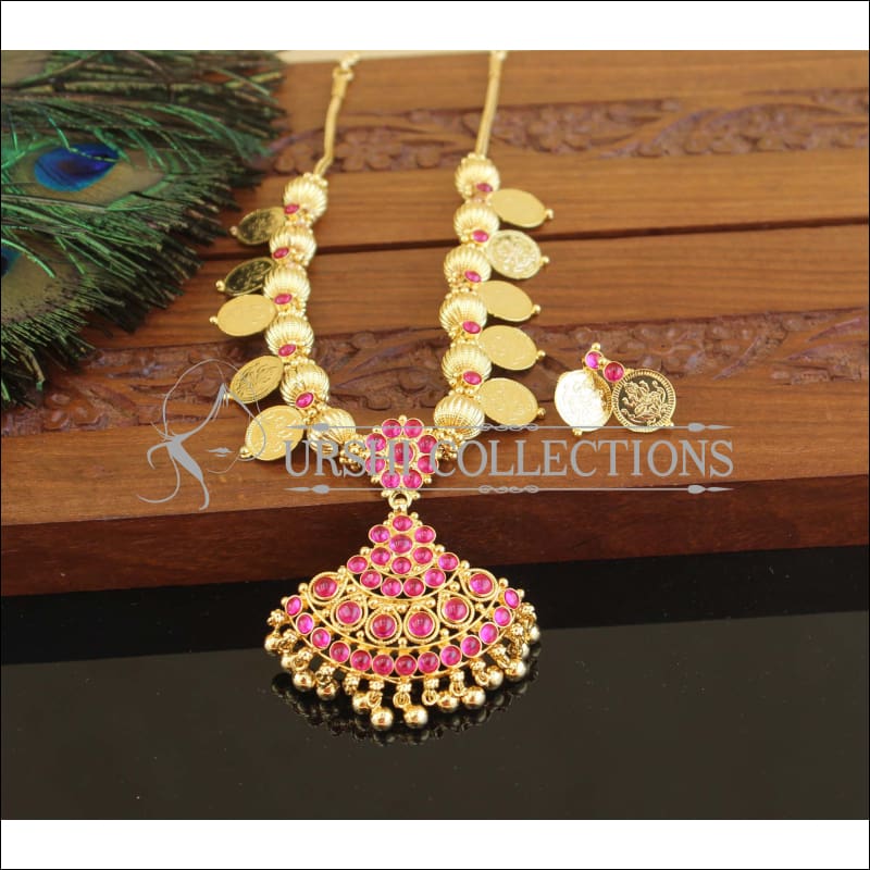 Designer kempu gold plated coin necklace M1184 - Necklace Set