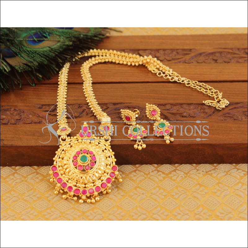 Designer kempu gold plated necklace set M873 - Necklace Set