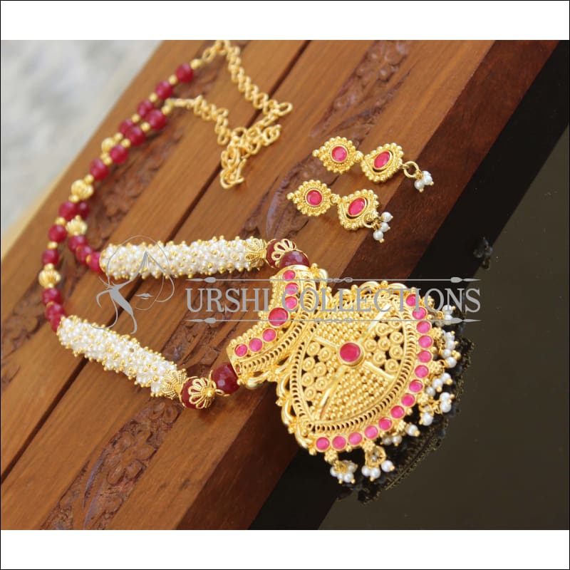 Designer Kempu Handmade necklace M1185 - Necklace Set