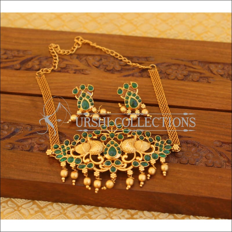 Designer matte finish necklace M806 - green - Necklace Set