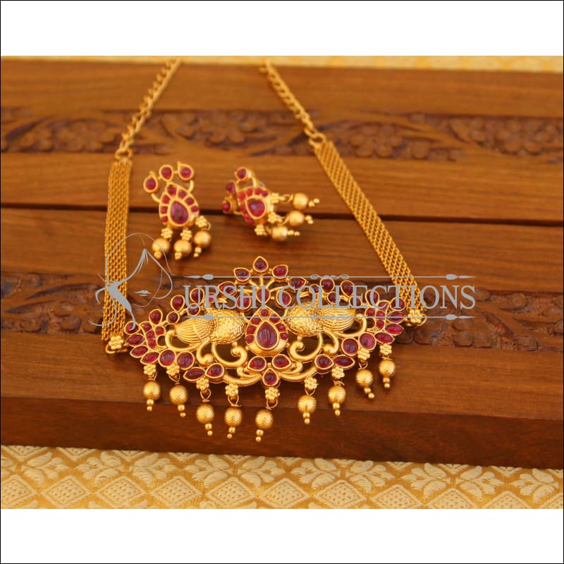 Designer matte finish necklace M806 - pink - Necklace Set