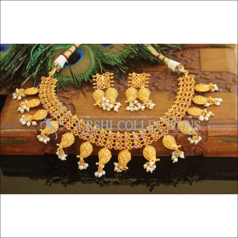 Designer matte finish necklace set M726 - PINK - Necklace Set