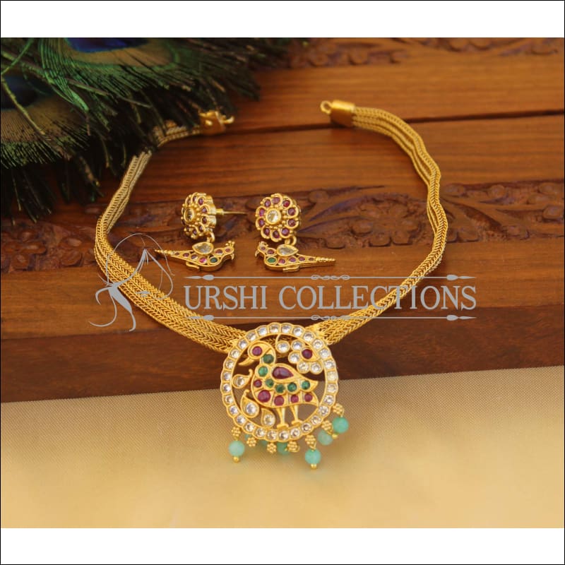 Designer Matte finish Peacock necklace set M1056 - Necklace Set