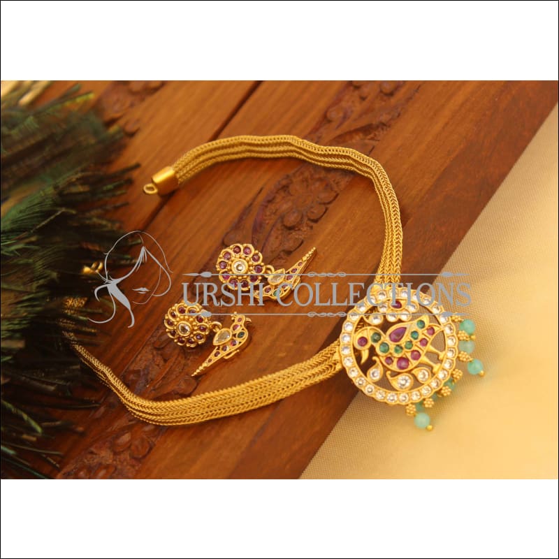 Designer Matte finish Peacock necklace set M1056 - Necklace Set