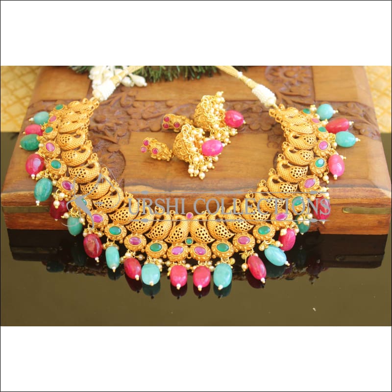 Designer matte finish peacock Necklace set M728 - Necklace Set