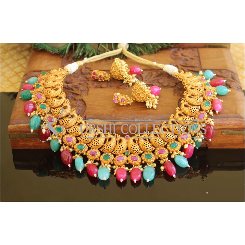 Designer matte finish peacock Necklace set M728 - Necklace Set