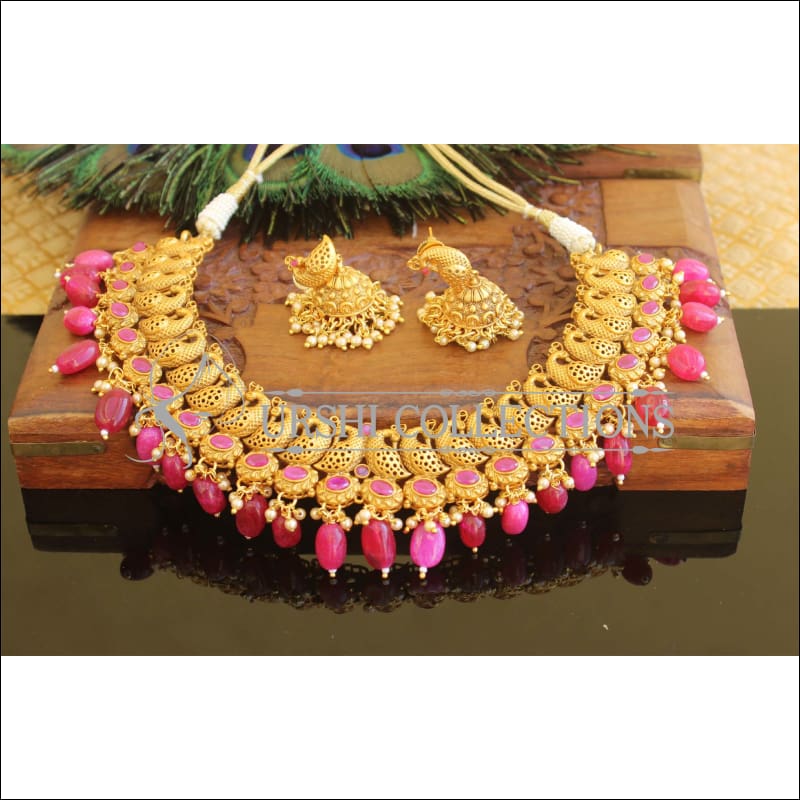 Designer matte finish peacock Necklace set M729 - Necklace Set