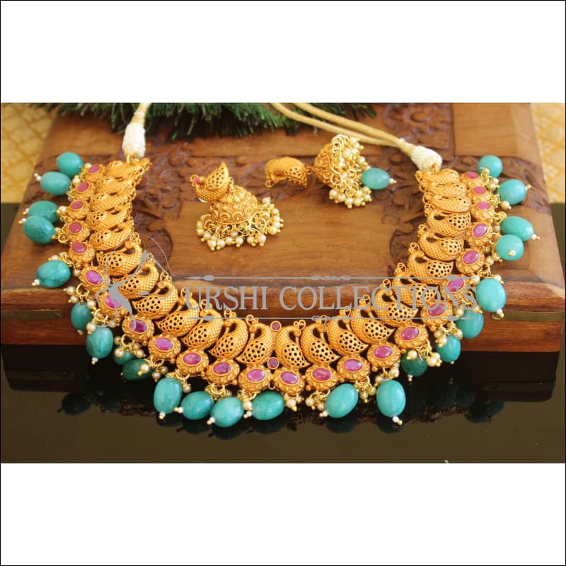 Designer matte finish peacock Necklace set M730 - Necklace Set