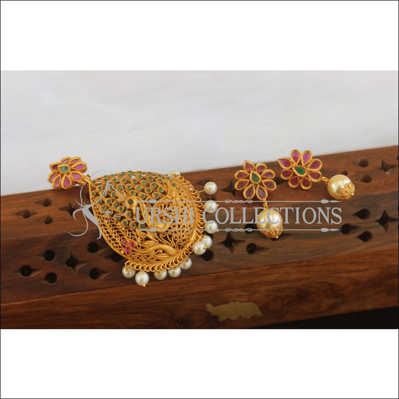 Designer Matte Finish Peacock Pendant Set M2574 - Pendant Set