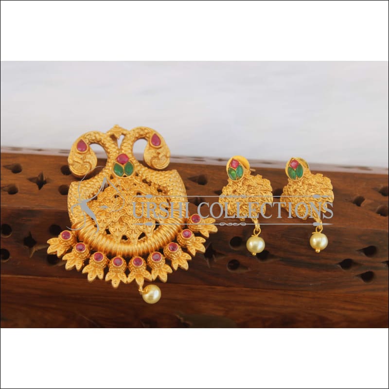 Designer Matte Finish Peacock Pendant Set M2579 - MULTY - Pendant Set