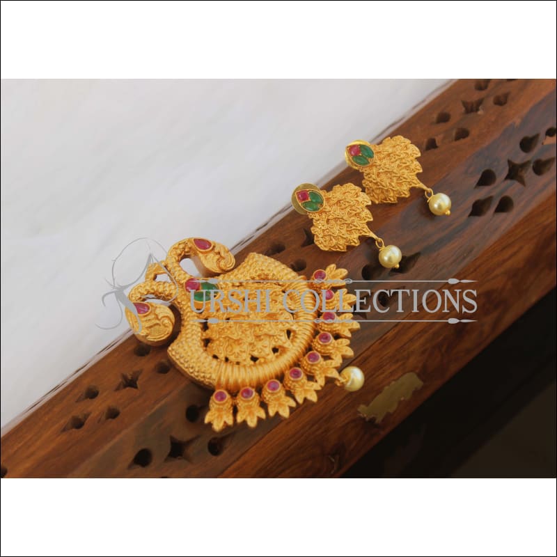 Designer Matte Finish Peacock Pendant Set M2579 - Pendant Set