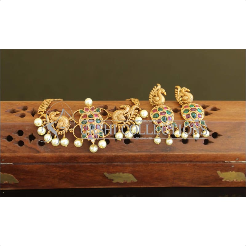 Designer Matte finish peacock short choker set M803 - Necklace Set