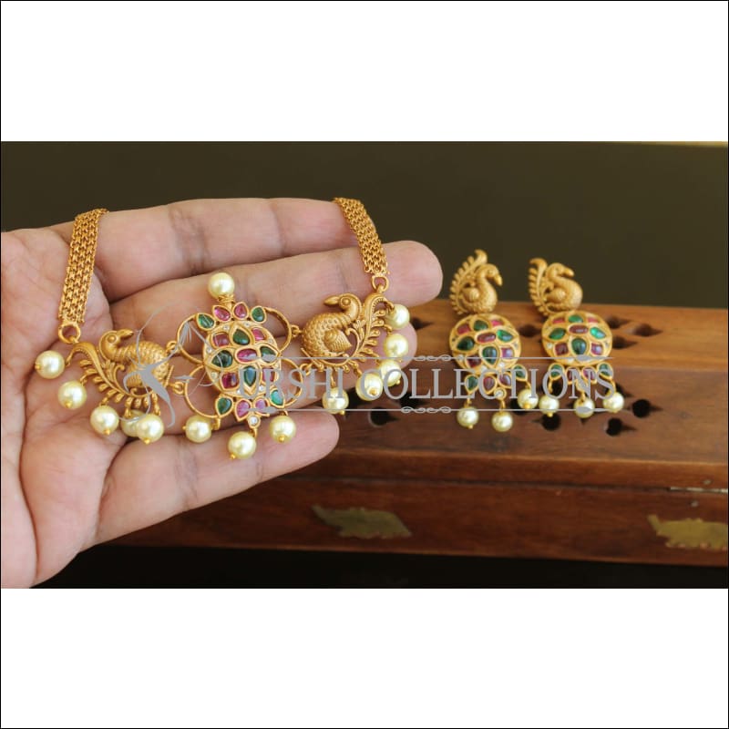 Designer Matte finish peacock short choker set M803 - Necklace Set