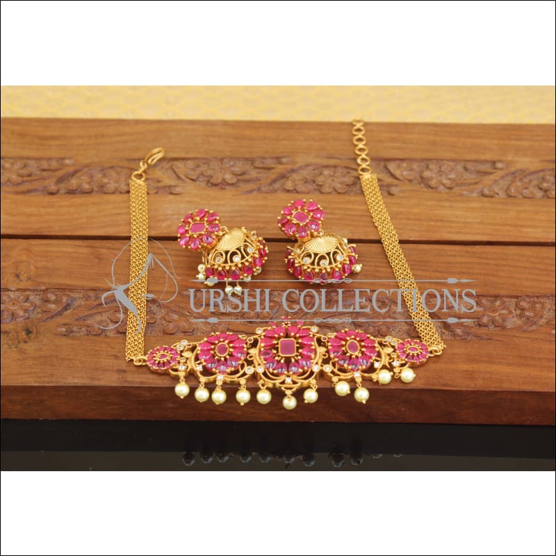 Designer Matte Finish Real Kempu Necklace Set M2470 - Necklace Set