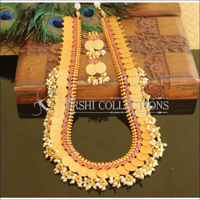 Designer matte finish temple long necklace set M733 - Necklace Set