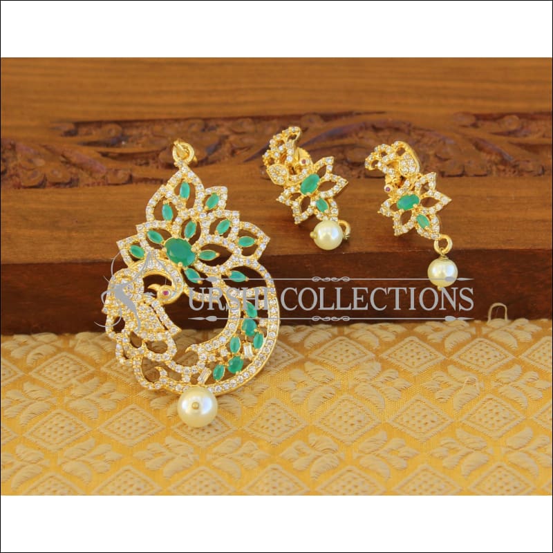 Designer peacock CZ Pendant set M910 - GREEN - Pendant Set