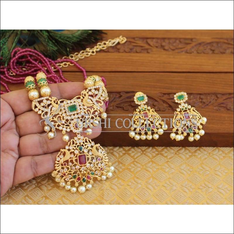 Designer Peacock Goldplated handmade necklace set M753 - Necklace Set