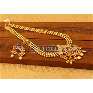 Designer peacock high gold necklace set with screw back earrings M1206 - Necklace Set