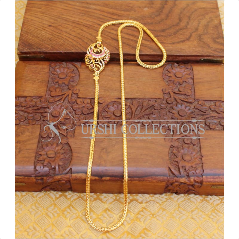 ELEGANT GOLD PLATED CZ PEACOCK MOPPU CHAIN UTV791 - Moppu chain