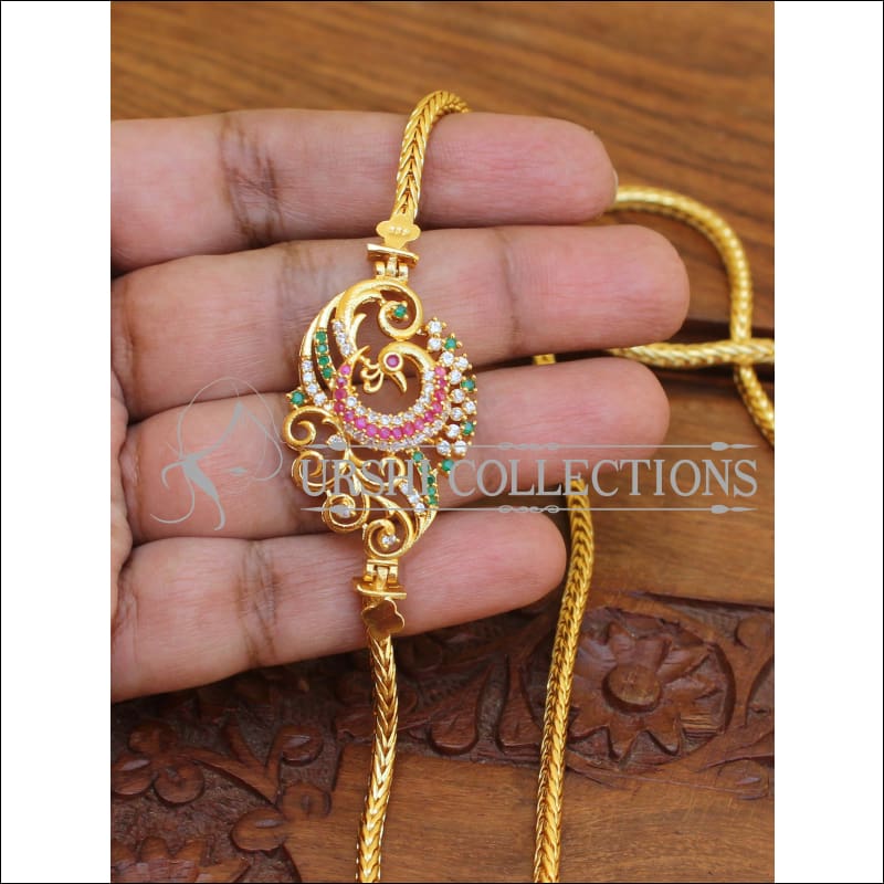 ELEGANT GOLD PLATED CZ PEACOCK MOPPU CHAIN UTV791 - MULTY - Moppu chain