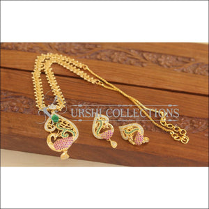 Elegant Gold Plated CZ Peacock Pendant Necklace Set M3051 - Necklace Set