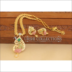 Elegant Gold Plated CZ Peacock Pendant Necklace Set M3051 - Necklace Set