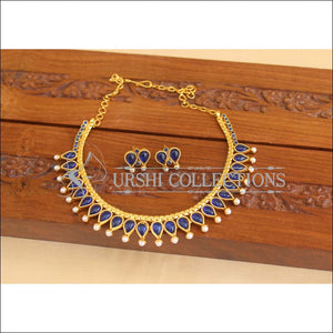 Gold Plated Blue Kempu Necklace M1899 - Necklace Set