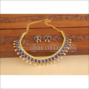 Gold Plated Blue Kempu Necklace M1899 - Necklace Set