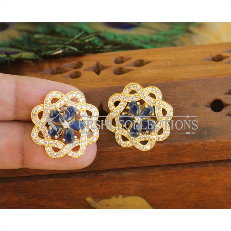 Gold plated CZ Earrings M365 - BLUE - EARRINGS