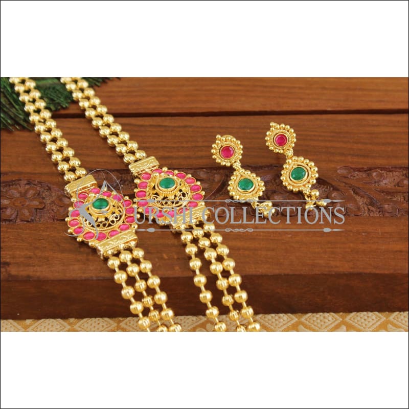 Gold plated kempu necklace M878 - Necklace Set