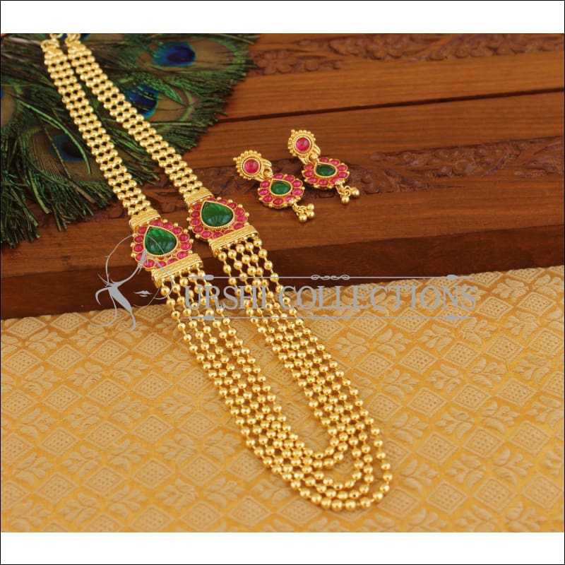 Gold plated kempu necklace M879 - Necklace Set
