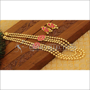 Gold plated kempu necklace M885 - PINK - Necklace Set